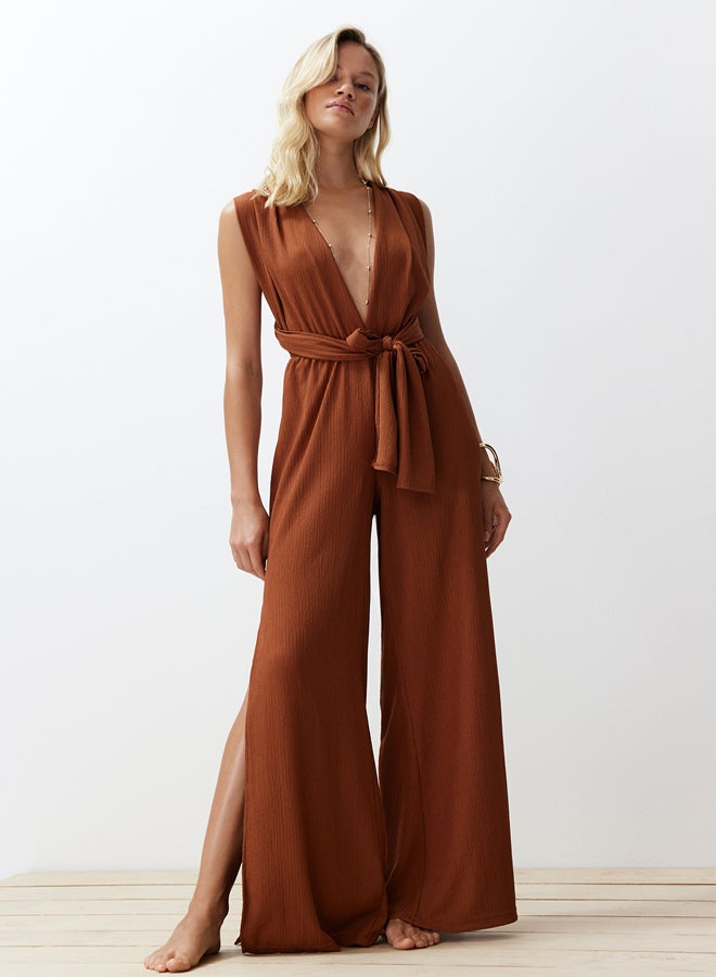trendyol Brown Woven Tied Jumpsuit TBESS23TU00010 - Image 1