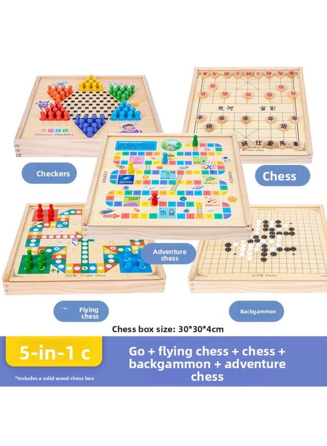 Children's Wooden Multifunctional Children's Gobang Checkers Flying Chess Board Double Eleven-in-One Game Educational Toy
