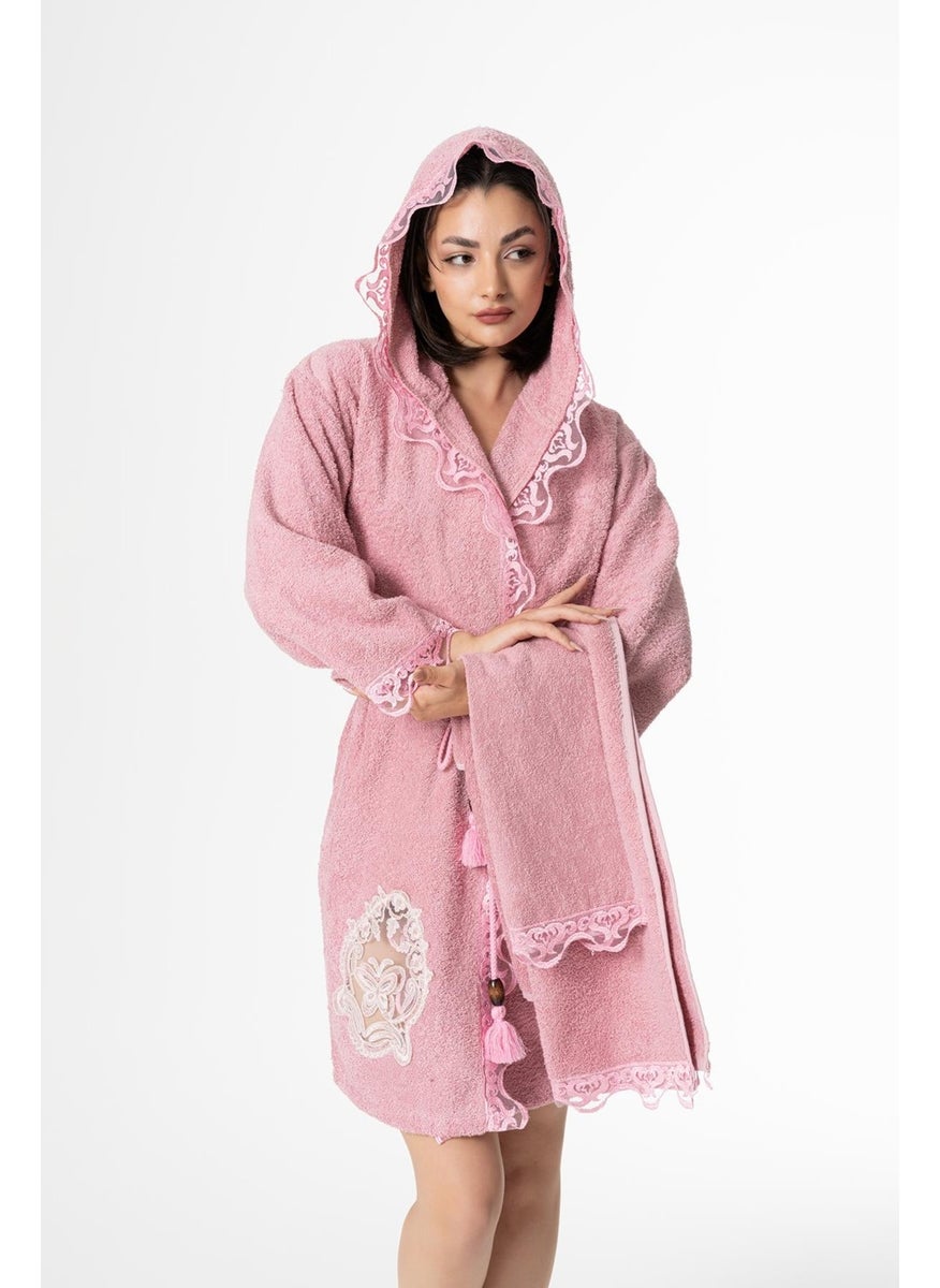 Ender Home Kelebek Bridal Bathrobe Set 5 Pieces Lace Dowry Women's Bathrobe  - Image 3