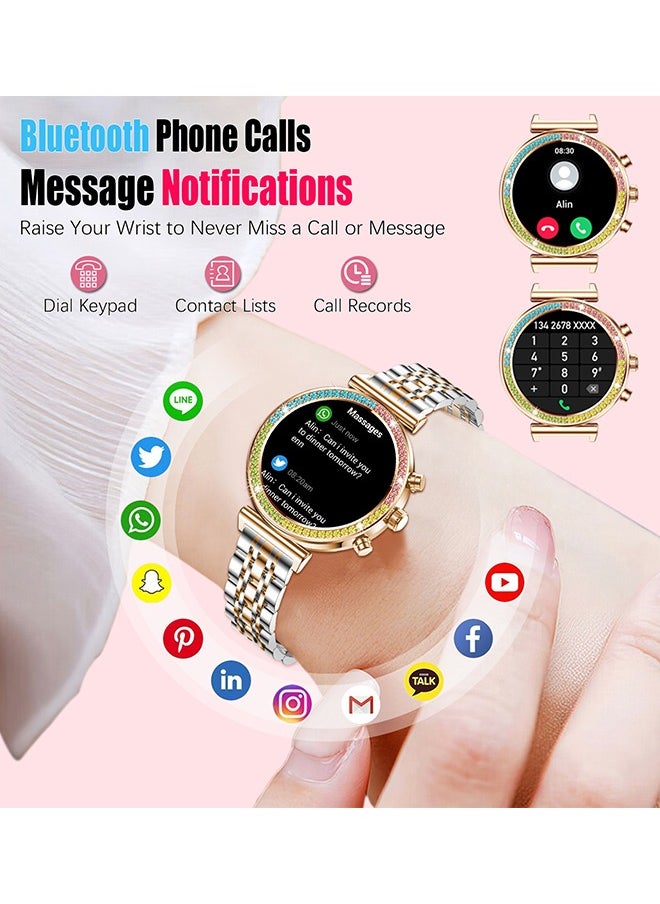 RollsTimi  - Smart Watch for Women,1.27"HD Diamonds Luxury Smartwatch for Android iPhone Phones,Fitness Trackers with 8+ Sport Modes/Heart Rate/IP67 Waterproof/Sleep Monitor,Two Tone Gold - Image 1