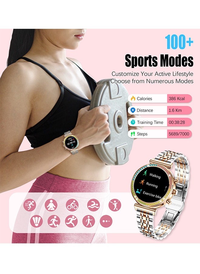 RollsTimi  - Smart Watch for Women,1.27"HD Diamonds Luxury Smartwatch for Android iPhone Phones,Fitness Trackers with 8+ Sport Modes/Heart Rate/IP67 Waterproof/Sleep Monitor,Two Tone Gold - Image 1