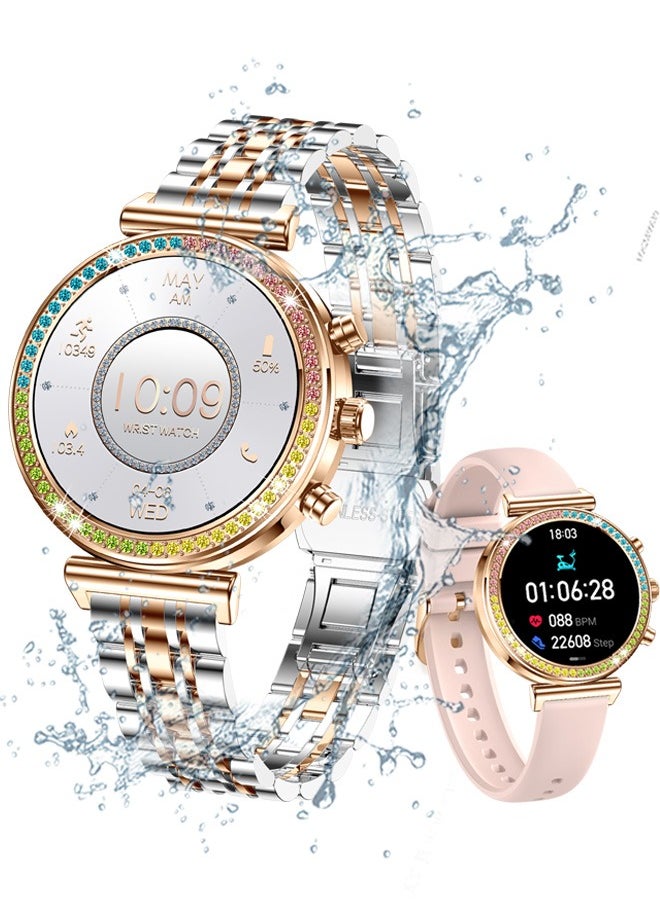 RollsTimi  - Smart Watch for Women,1.27"HD Diamonds Luxury Smartwatch for Android iPhone Phones,Fitness Trackers with 8+ Sport Modes/Heart Rate/IP67 Waterproof/Sleep Monitor,Two Tone Gold - Image 1