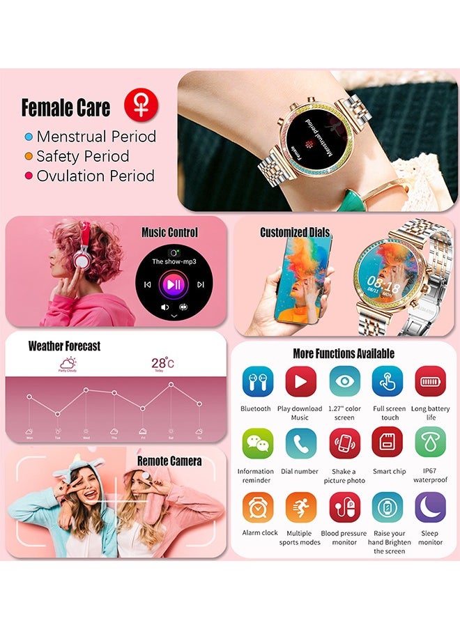 RollsTimi  - Smart Watch for Women,1.27"HD Diamonds Luxury Smartwatch for Android iPhone Phones,Fitness Trackers with 8+ Sport Modes/Heart Rate/IP67 Waterproof/Sleep Monitor,Two Tone Gold - Image 1