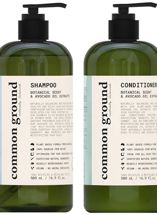 Common Ground All Natural Shampoo and Conditioner Set; Paraben and Cruelty Free, Organic, Vegan, Plant-Based Formula, Botanical Scent and Avocado Oil Extract, for Men and Women - Image 1