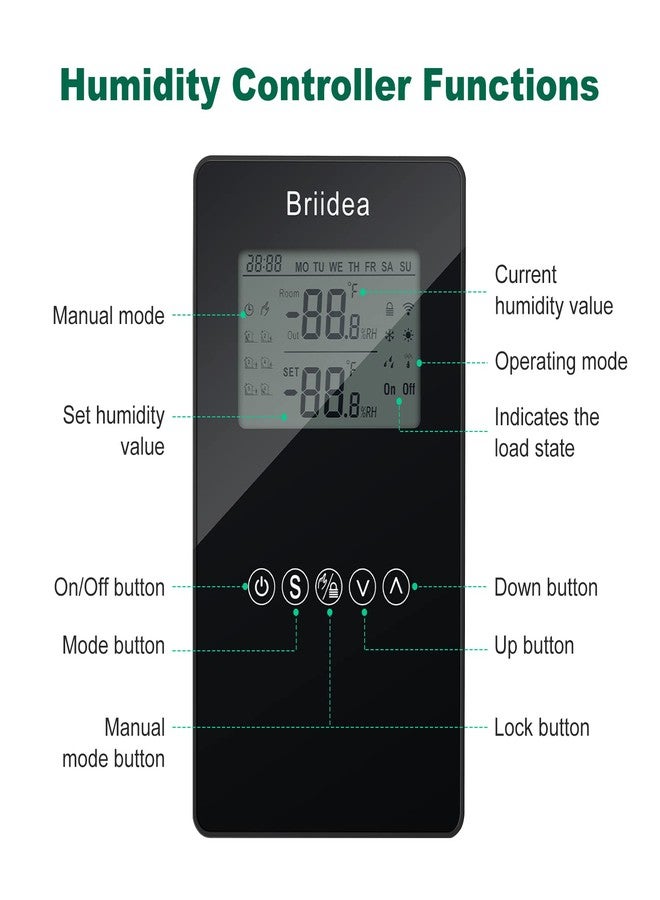 briidea Humidity Controller, Briidea Pre-Wired Humidistat Humidifier Dehumidifier with LCD Display High Accuracy Humidity Sensor, Ideal for Greenhouse Mushroom Grow Tent - Image 4
