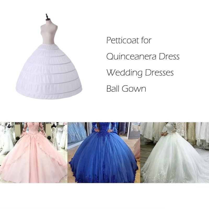 AWSALE Full A-line 6 Hoop Crinoline Petticoat Underskirt for Women Wedding Dress WPT146 White - Image 2