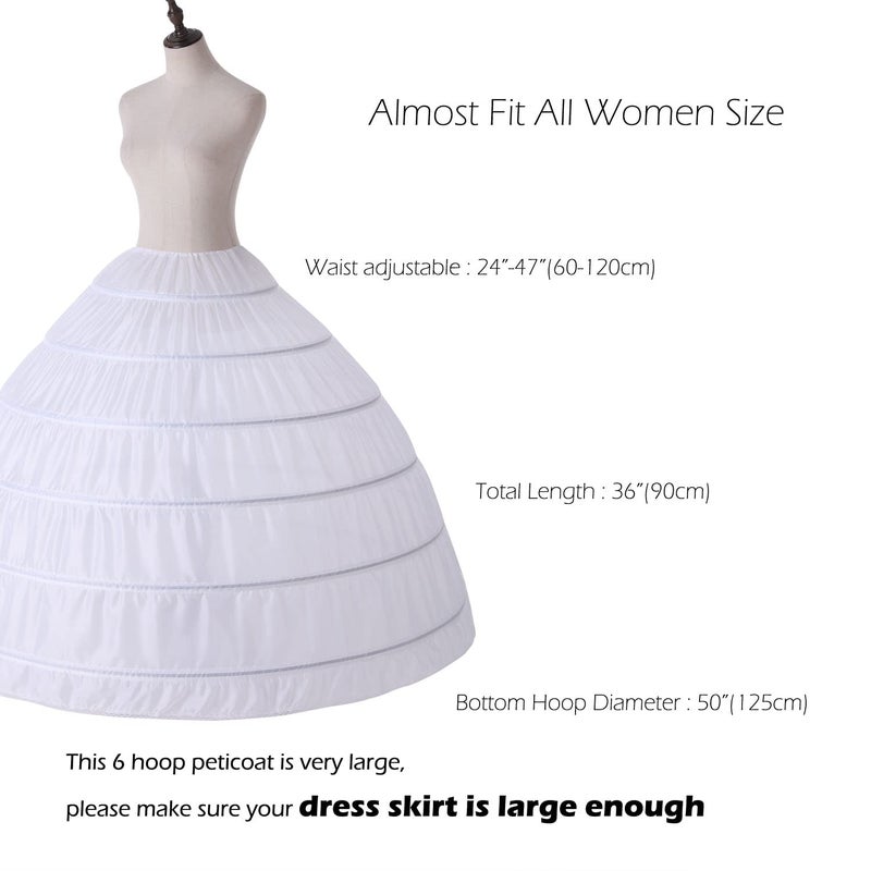 AWSALE Full A-line 6 Hoop Crinoline Petticoat Underskirt for Women Wedding Dress WPT146 White - Image 4