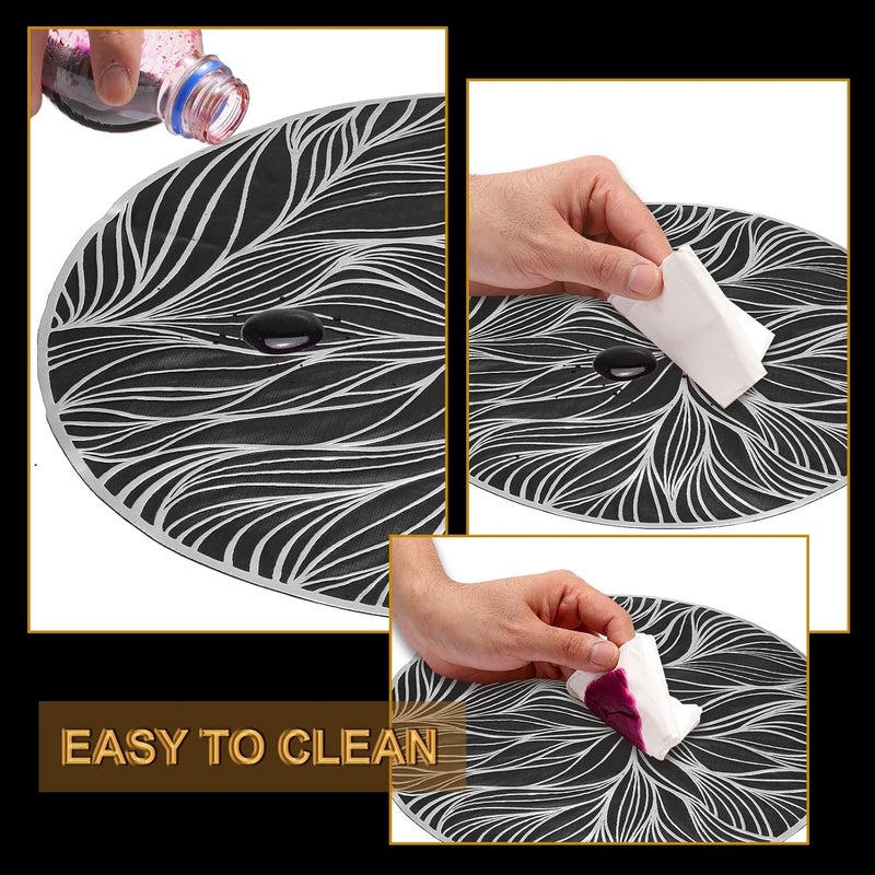 uxcell مجموعة 8 من الحصائر المستديرة على شكل أعشاب البحر الفضية والسوداء لطاولات العشاء حصائر معدنية مصنوعة من البولي فينيل قابلة للغسل لتزيين طاولة العشاء 15 x 15 سم 38 x 38 سم - Image 3