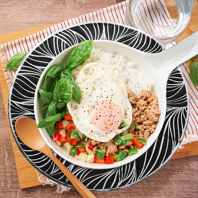 uxcell مجموعة 8 من الحصائر المستديرة على شكل أعشاب البحر الفضية والسوداء لطاولات العشاء حصائر معدنية مصنوعة من البولي فينيل قابلة للغسل لتزيين طاولة العشاء 15 x 15 سم 38 x 38 سم - Image 5