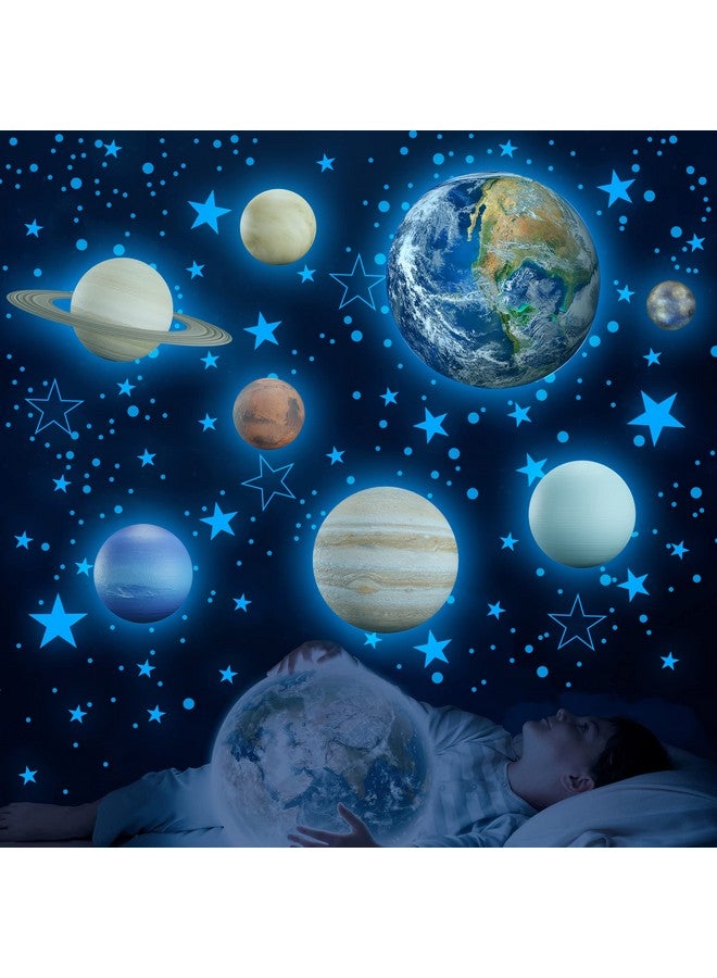 Robmoda Glow in The Dark Stars Solar System Wall Decals, The Earth Wall Stickers for Bedroom, Baby Nursery Planets Sticker Decoration for Ceiling (Blue) - Image 1