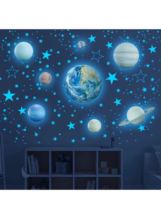 Robmoda Glow in The Dark Stars Solar System Wall Decals, The Earth Wall Stickers for Bedroom, Baby Nursery Planets Sticker Decoration for Ceiling (Blue) - Image 2