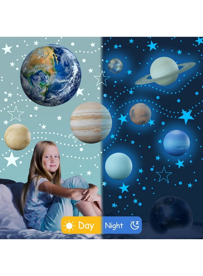 Robmoda Glow in The Dark Stars Solar System Wall Decals, The Earth Wall Stickers for Bedroom, Baby Nursery Planets Sticker Decoration for Ceiling (Blue) - Image 3