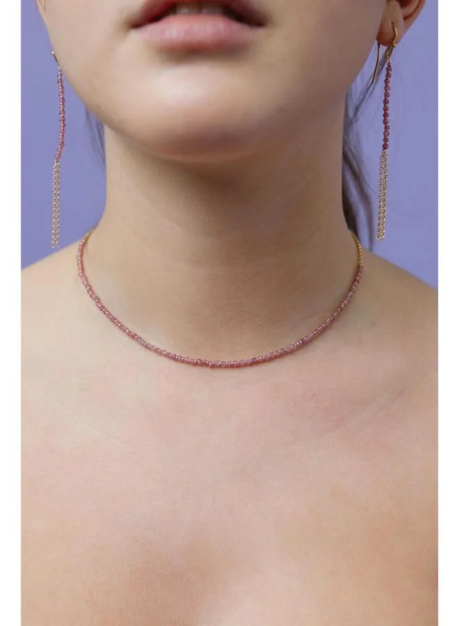 جواندلينا Silver Yellow Gold Plated Necklace with Semi Precious Stones
