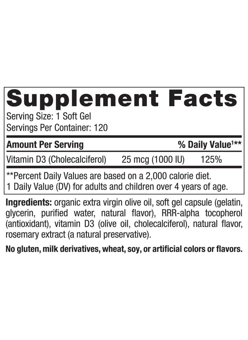 NORDIC NATURALS Vitamin D3 1000 Orange 1000 Iu Vitamin D3120 Mini Soft Gels 120 Servings  - Image 2