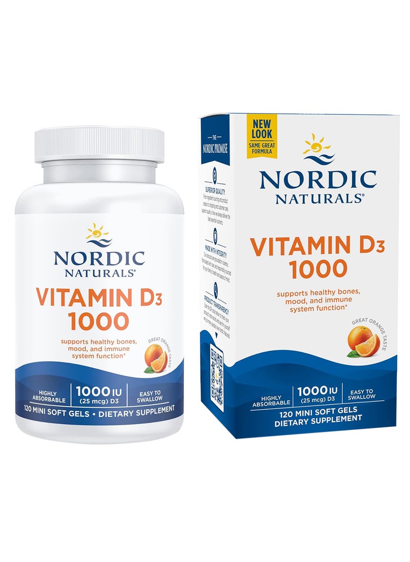 NORDIC NATURALS Vitamin D3 1000 Orange 1000 Iu Vitamin D3120 Mini Soft Gels 120 Servings  - Image 1
