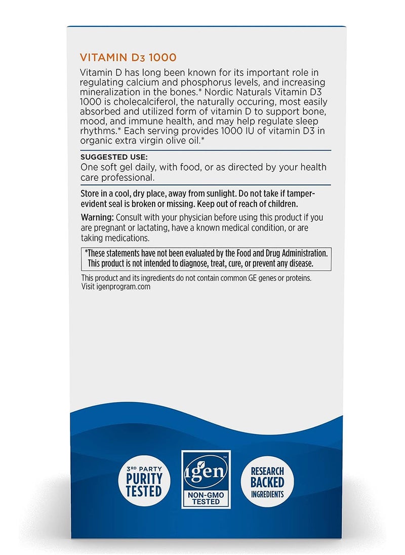 NORDIC NATURALS Vitamin D3 1000 Orange 1000 Iu Vitamin D3120 Mini Soft Gels 120 Servings  - Image 3