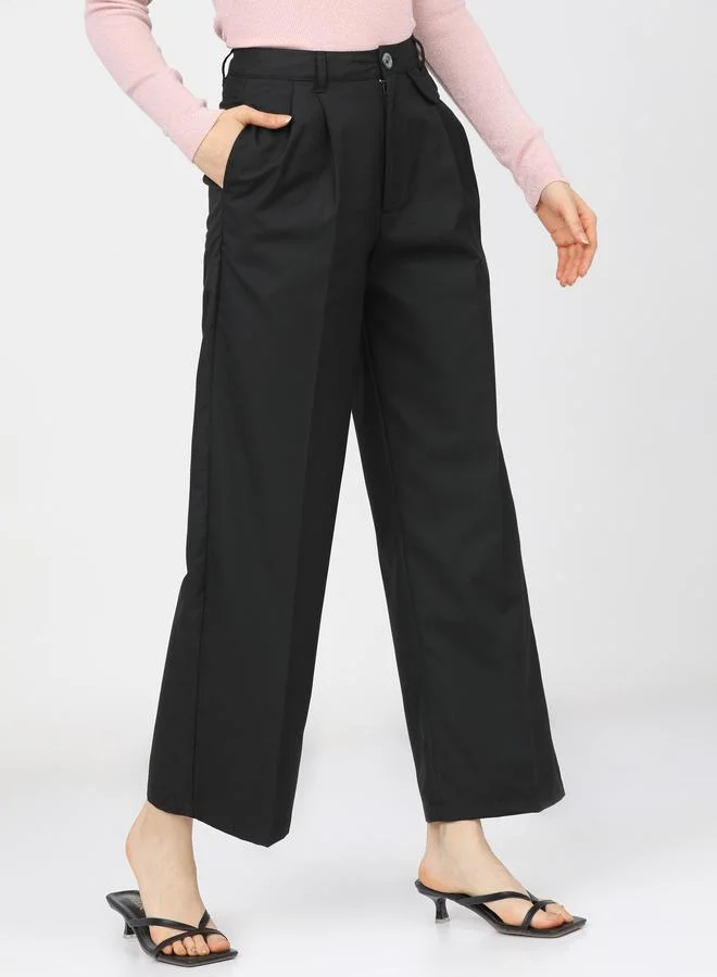 Tokyo Talkies Straight Fit Easy Wash Pleated Parallel Trouser by Styli