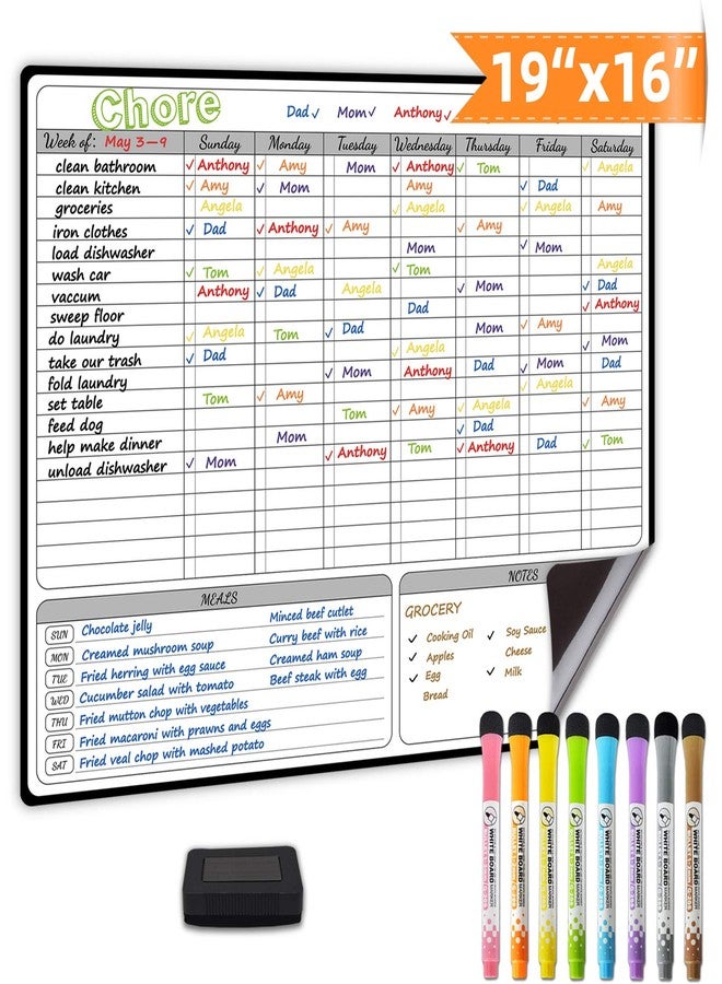 JJPRO Magnetic Dry Erase Chore Chart for Adults:Large Whiteboard16 x19-Chore Chart,Calendar,Meal Board Notes All-in-One,Behavior Chart,Teenagers,White - Image 1