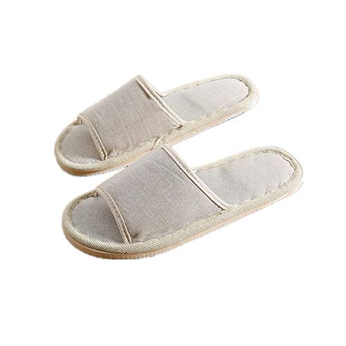 Tiger007 6 Pair of Open Toe Breathable Slippers,Solid Color Casual Slippers,Spa Slippers for Guests, Hotel, Travel, Unisex Universal Size Washable (6 beige large size) - Image 1