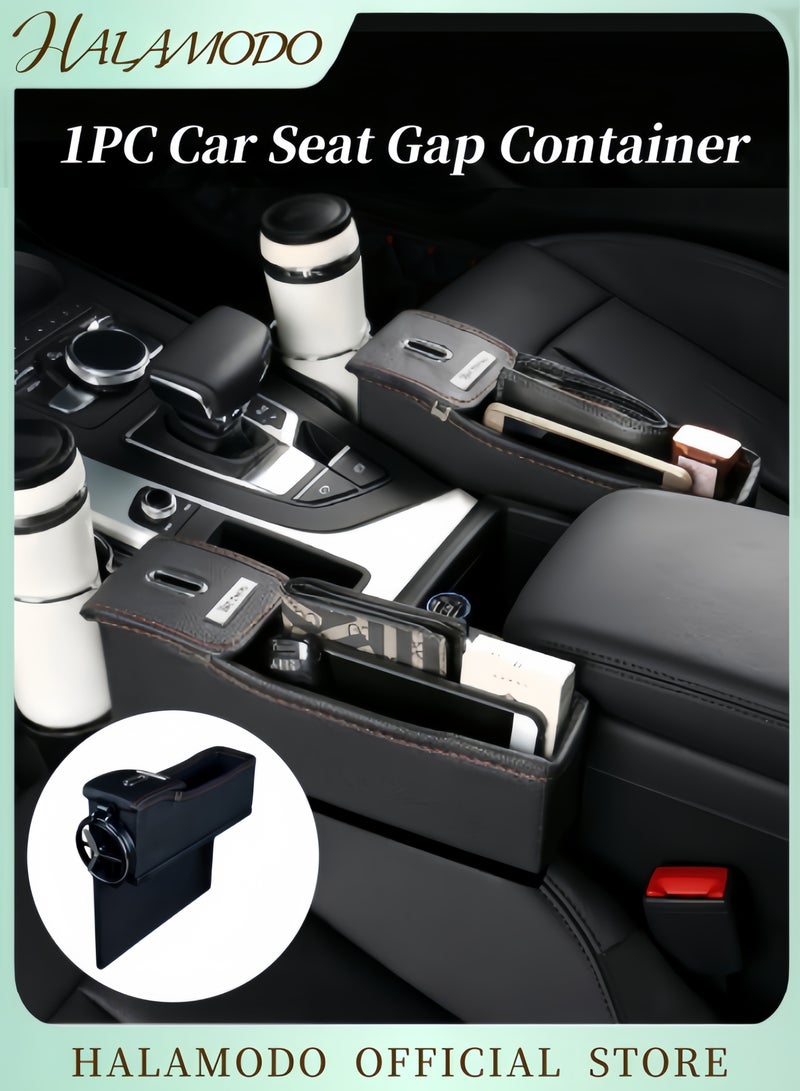 HALAMODO 1PC Car Seat Gap Container PU Leather Side Pocket Organizer Universal Car Console Organizer Space Storage Box with Bottle Cup Holder Collector  - Image 1