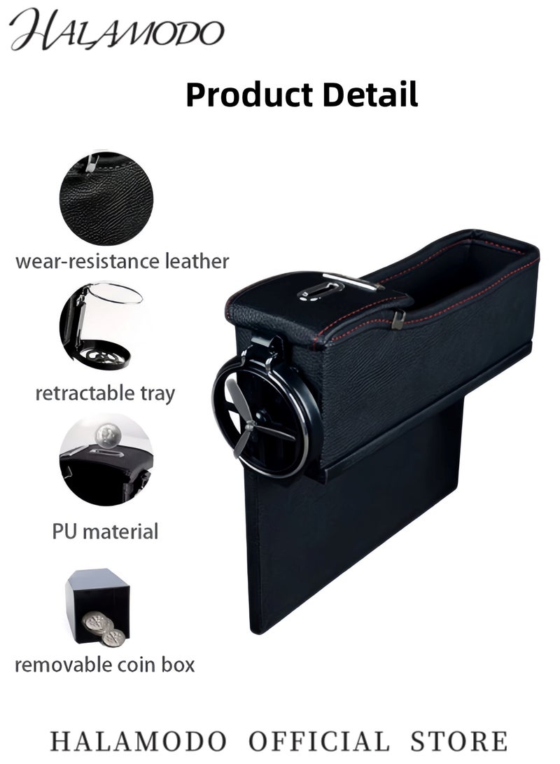HALAMODO 1PC Car Seat Gap Container PU Leather Side Pocket Organizer Universal Car Console Organizer Space Storage Box with Bottle Cup Holder Collector  - Image 2