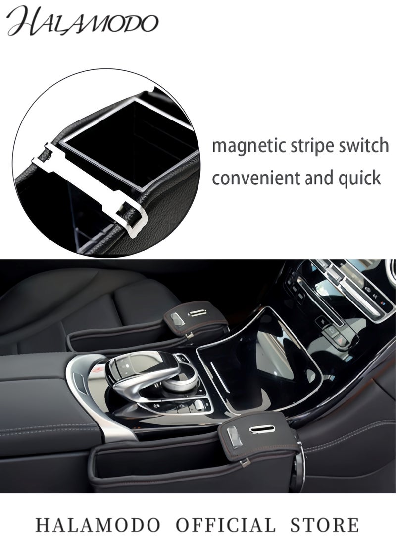 HALAMODO 1PC Car Seat Gap Container PU Leather Side Pocket Organizer Universal Car Console Organizer Space Storage Box with Bottle Cup Holder Collector  - Image 3