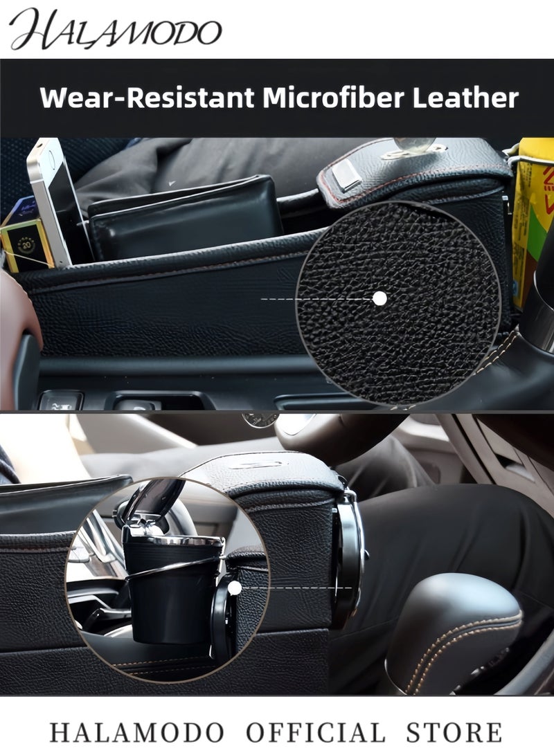 HALAMODO 1PC Car Seat Gap Container PU Leather Side Pocket Organizer Universal Car Console Organizer Space Storage Box with Bottle Cup Holder Collector  - Image 4