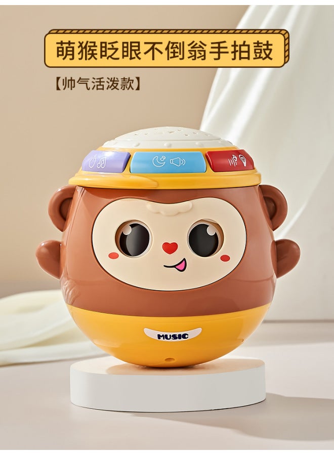 CJ Baby Tumbler Hand Drum Early Education Cute Monkey Music Light Projection Drum Educational Toy - Image 1