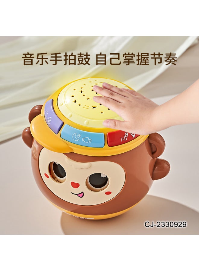 CJ Baby Tumbler Hand Drum Early Education Cute Monkey Music Light Projection Drum Educational Toy - Image 2