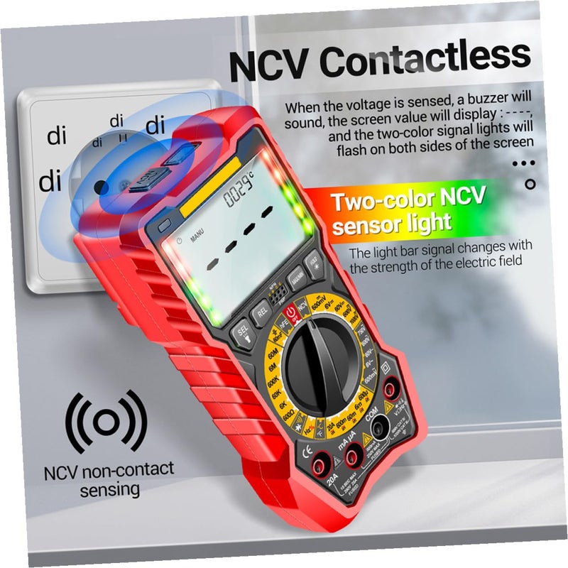 مقياس متعدد رقمي عالي الدقة مع كاشف جهد غير ملامس باللون الأحمر - Image 4