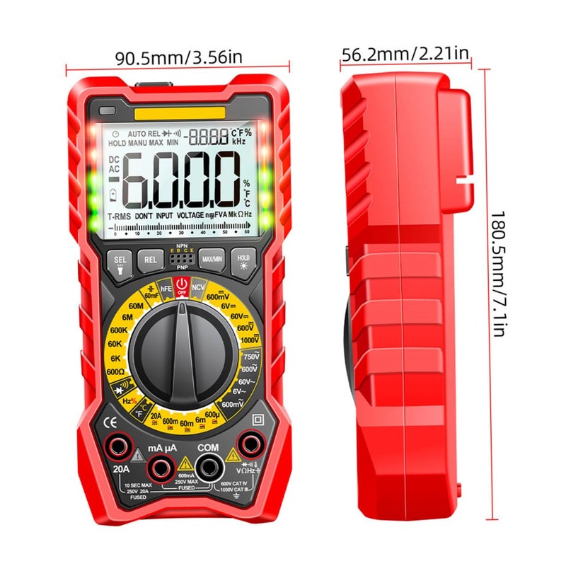 مقياس متعدد رقمي عالي الدقة مع كاشف جهد غير ملامس باللون الأحمر - Image 3