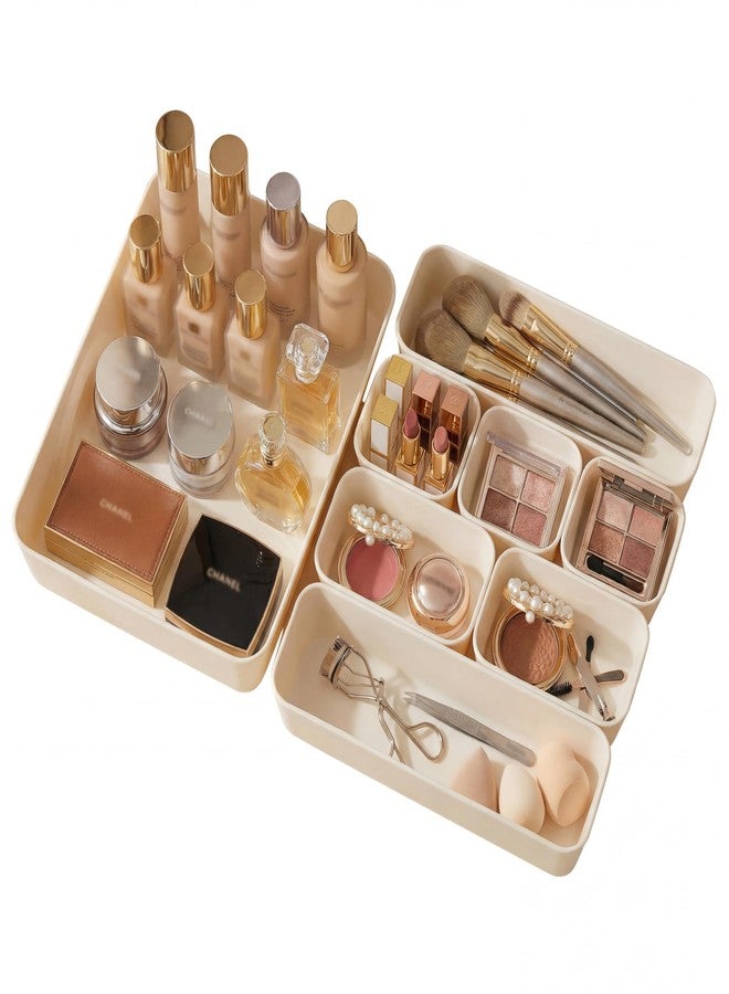 SILIVO 8 PCS Unbreakable Silicone Drawer Organizers, Modern Minimalist Beige Drawer Dividers, Noise-Free & Non-Slip Trays for Home Office, Kitchen, Bathroom and Neutral Nursery Decor - Image 1