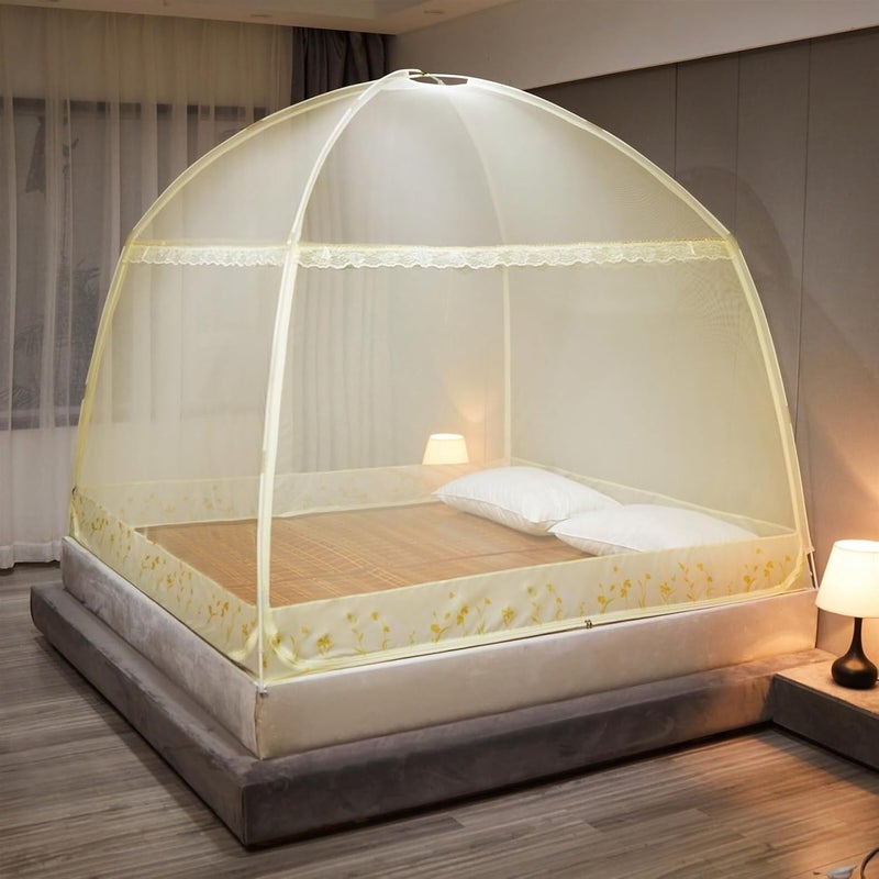 Pop-Up Mosquito Net Bed Tent with Net Bottom, Portable Canopy for Indoor/Outdoor Use,Yellow-0.4 - Image 3