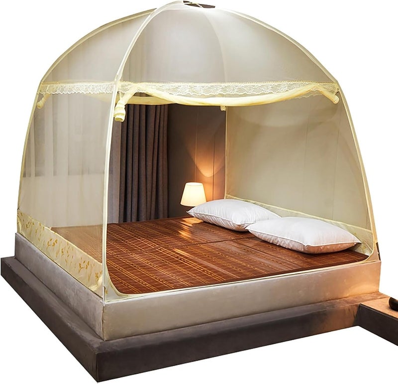 Pop-Up Mosquito Net Bed Tent with Net Bottom, Portable Canopy for Indoor/Outdoor Use,Yellow-0.4 - Image 1
