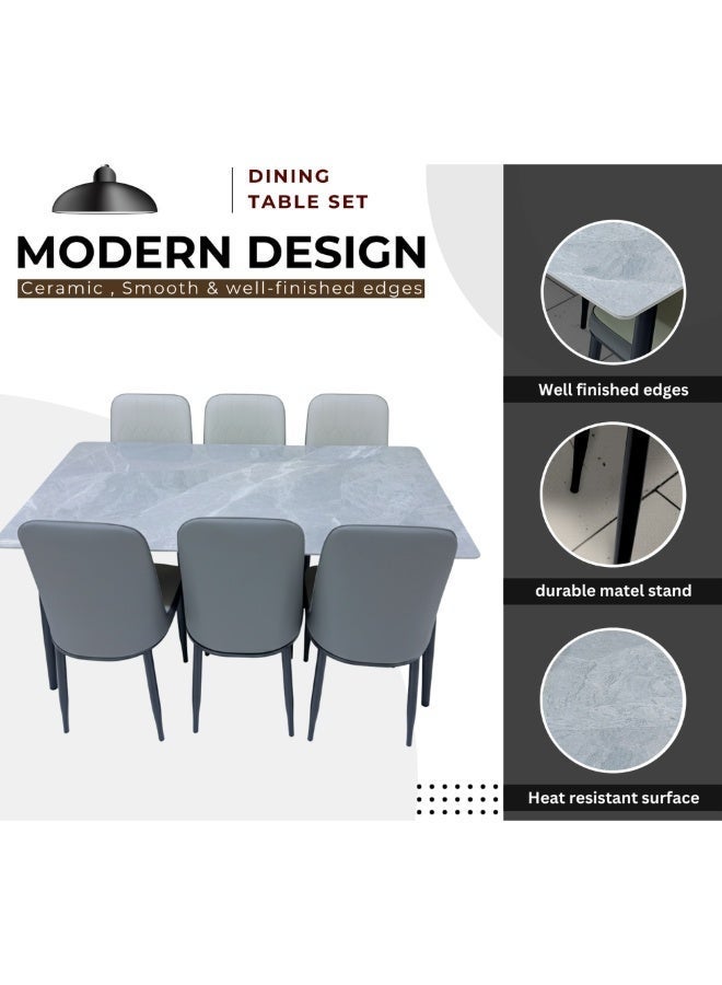 LHFHOMT- 7-Pieces Dining Sets, 1 Piece Rectangular Table With with 6 Chairs Modern Design Furniture for Home, Dining Room, Cafeteria - Image 2