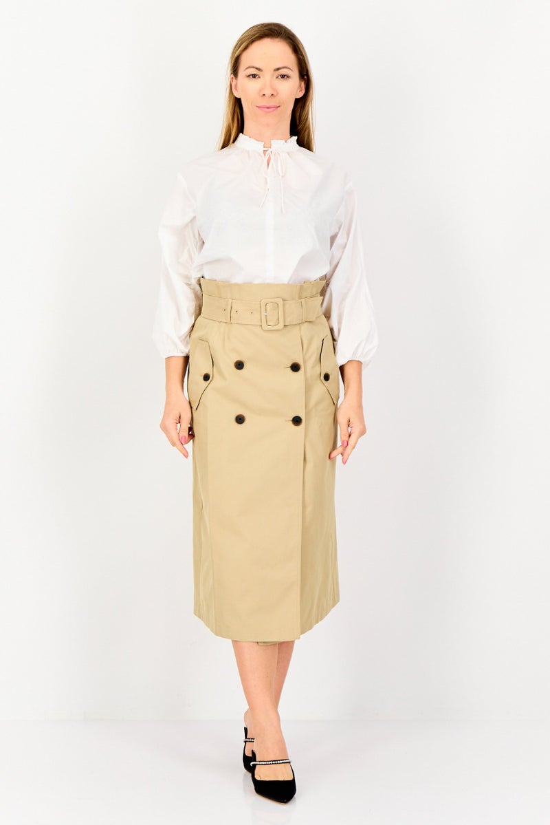 SELECTED تنورة ميدي نسائية بقصة عادية مزودة بحزام، لون رمل - Image 2