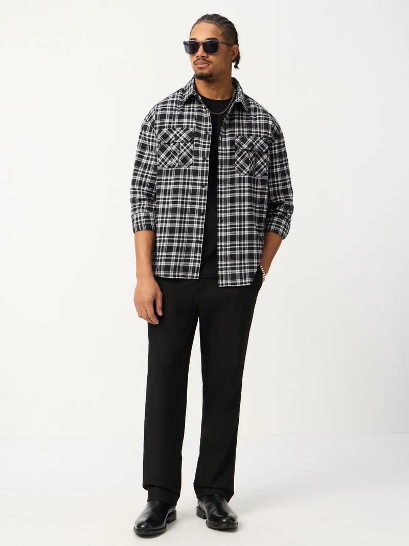 The Souled Store  The Souled Store: Black Pearl Men and Boys Long Sleeve Spread Collar Plaid Cotton Relaxed Shirt  | Best Price UAE