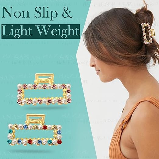 BAOER Diamond Hair Accessories 4Pcs Hair Butterfly Clips Claw Clips For Women Stone Hair Accessory For Ladies Pearl Hair Accessories Clutures For Hairs Multicolour Combo 4Pcs - Image 3