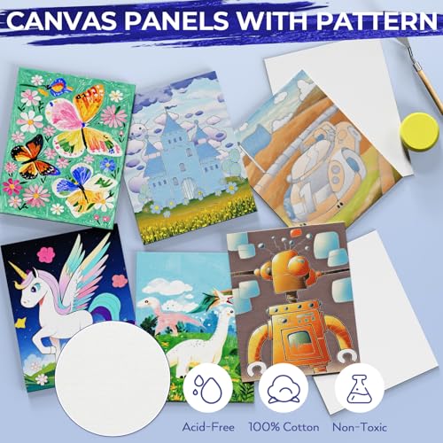 Nicpro 72PCS Kids Painting Set with Pattern Canvas, Art Painting Supplies Kit with 24 Acrylic Paints,10 Brushes, 8 Canvas Panels,Table Easel,Paper Pad,Color Wheel,Palette for Beginner Student Toddlers - Image 3