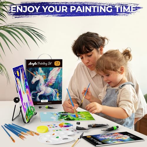 Nicpro 72PCS Kids Painting Set with Pattern Canvas, Art Painting Supplies Kit with 24 Acrylic Paints,10 Brushes, 8 Canvas Panels,Table Easel,Paper Pad,Color Wheel,Palette for Beginner Student Toddlers - Image 4