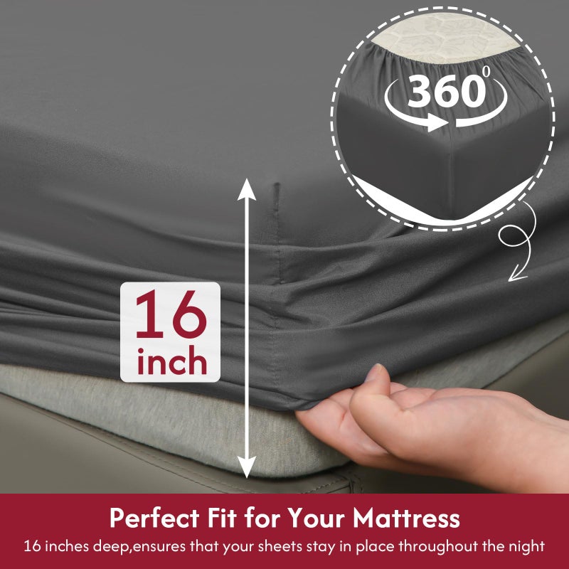 LONAVA Twin XL Size Sheet Set - 4 Piece Hotel Luxury Wrinkle-Free Microfiber Sheet  Oeko-TEX Certified  Breathable & Elastic  16"" Deep Pockets  Gray - Image 3