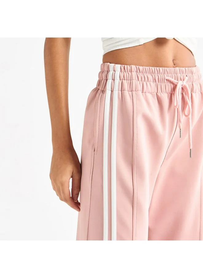 FAV Tape Detail Wide Leg Pants with Cargo Pockets and Drawstring Closure