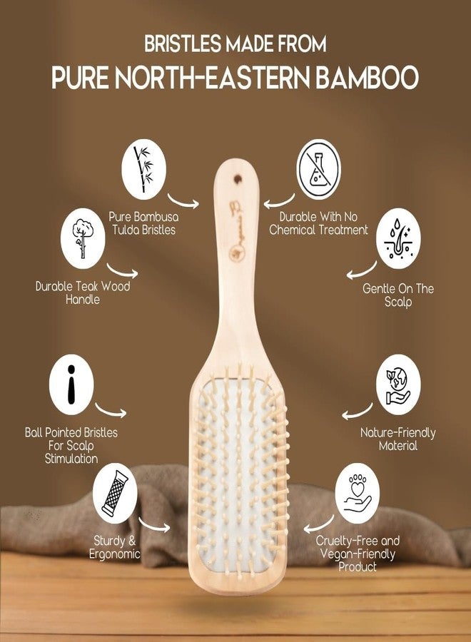 Organic B Wooden Rectangular Small Hair Brush Comb for Women and Men - Bamboo Brush for Hair Detangling, and Smooth Styling - Anti-Static, Scalp Massage for Long, Curly, Thick Hair - Image 2