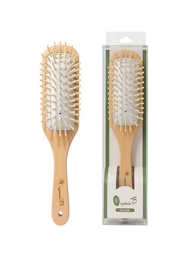 Organic B Wooden Rectangular Small Hair Brush Comb for Women and Men - Bamboo Brush for Hair Detangling, and Smooth Styling - Anti-Static, Scalp Massage for Long, Curly, Thick Hair - Image 1