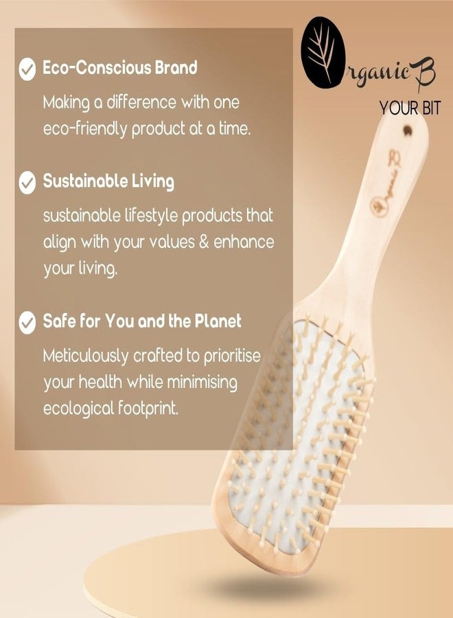 Organic B Wooden Rectangular Small Hair Brush Comb for Women and Men - Bamboo Brush for Hair Detangling, and Smooth Styling - Anti-Static, Scalp Massage for Long, Curly, Thick Hair - Image 3