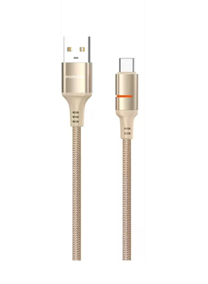 بورودو كابل إضاءة LED من USB-A إلى USB-C بتيار 2.4 أمبير، سرعة نقل 480 ميجابت في الثانية، طول الكابل 1.2 متر، شحن سريع ونقل بيانات، سلك مضفر - ذهبي - Image 1