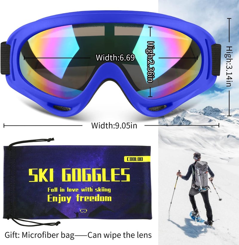 COOLOO Ski Goggles, 2 Pack Snow Goggles Snowboard Goggles for Men Women Kids - UV Protection Foam Anti-Scratch Dustproof - Image 3
