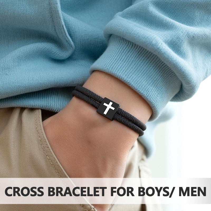 UNGENT THEM Cross Bracelet for Men Kids Christian Religious Easter Basket Stuffers Teenage Teen Boys Gifts Ideas Baptism Confirmation First Communion 8 12 10 14 16 18 13 15 11 9 Year Old Birthday Boy - Image 2