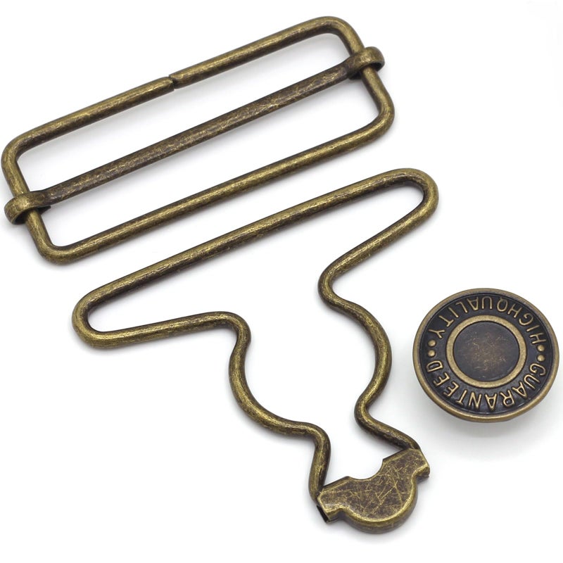 Enosea 2 Sets 2 inch Overall Buckles Replacement, Metal Suspender Buckle Overall Clips with Buckle Slider and Buttons(Bronze) - Image 1