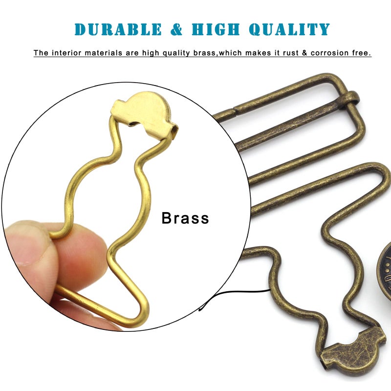 Enosea 2 Sets 2 inch Overall Buckles Replacement, Metal Suspender Buckle Overall Clips with Buckle Slider and Buttons(Bronze) - Image 5
